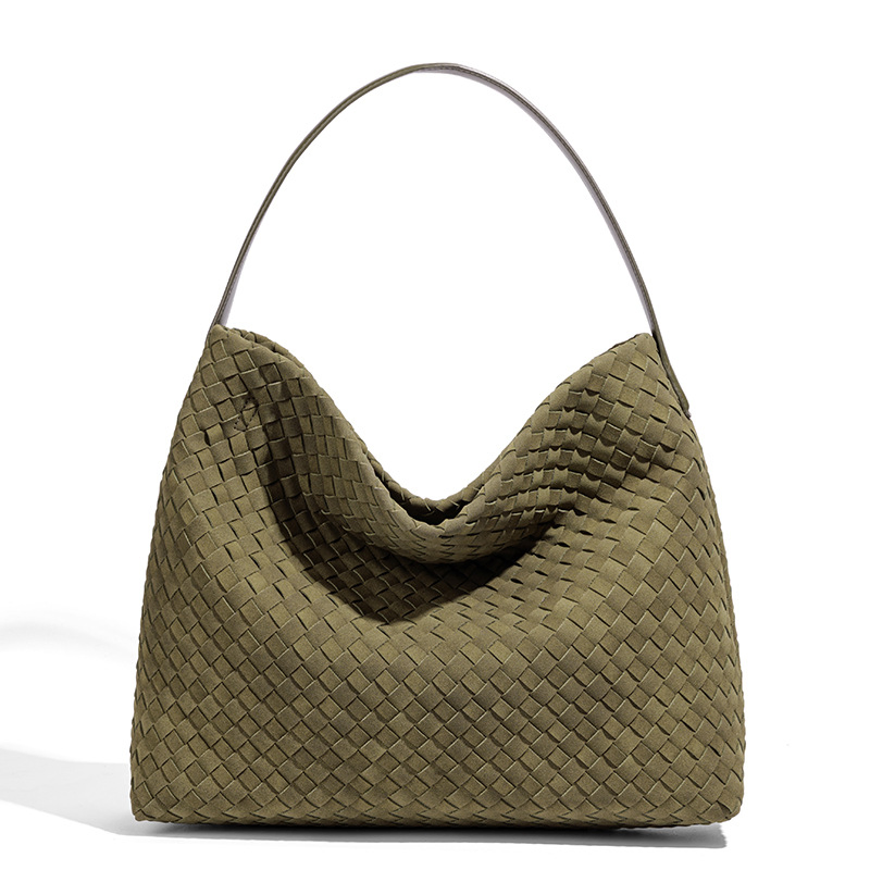 Bolsa de Ombro Feminina em Couro PU Nova Tendência Retro Coreana de Capacidade Média Grande Tote de Palha Trançada para Senhoras
