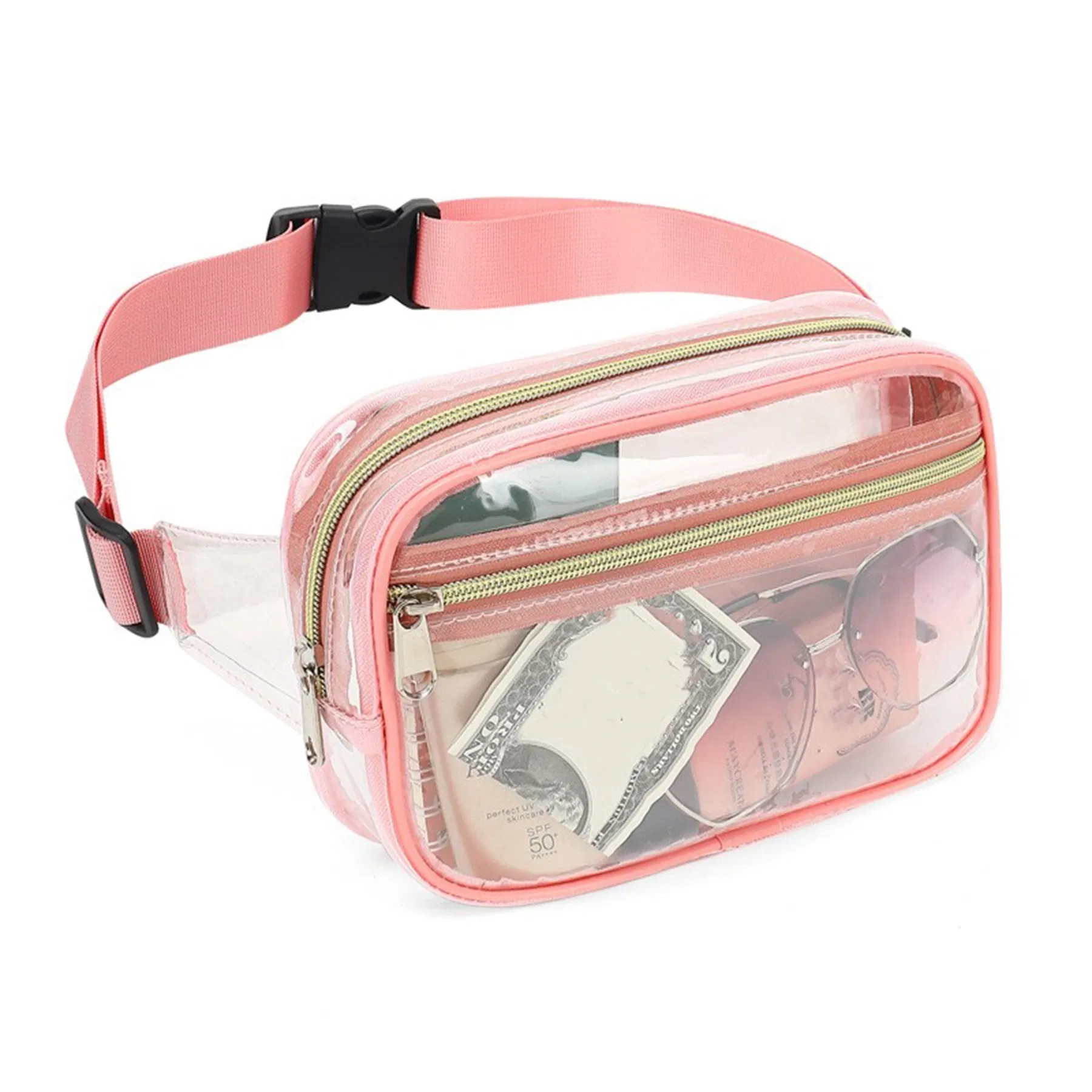 Bolsa de Cintura Jelly Transparente Branca de Doce com Espelho em Couro PVC