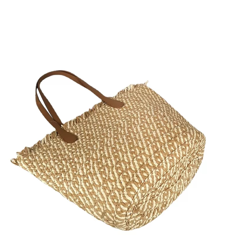 Bolsa de Palha Luxuosa Trançada de Papel Roupas Quadrada para Senhoras, Portátil, Grande Capacidade, Bolsa de Ráfia, Novo Estilo da Moda, Bolsa Tote para Mulheres, Bolsas Femininas