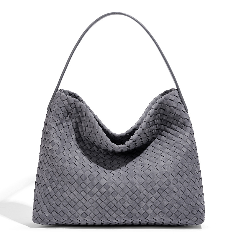 Bolsa de Ombro Feminina em Couro PU Nova Tendência Retro Coreana de Capacidade Média Grande Tote de Palha Trançada para Senhoras