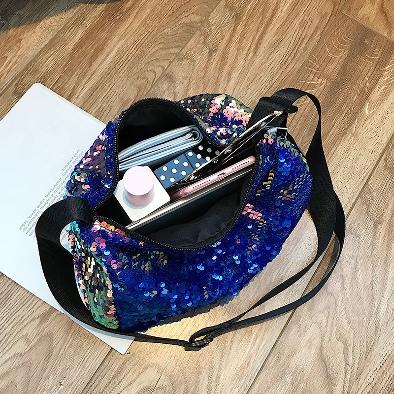 Bolsa de Ombro Hobo Jumbo Feminina de Lantejoulas Personalizada com Glitter e Paillette para Viagem de Moda