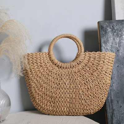Nova Moda Bolsa de Palha Trançada Versátil Bolsa de Ombro Bolsa Feminina Bolsa de Praia para Férias