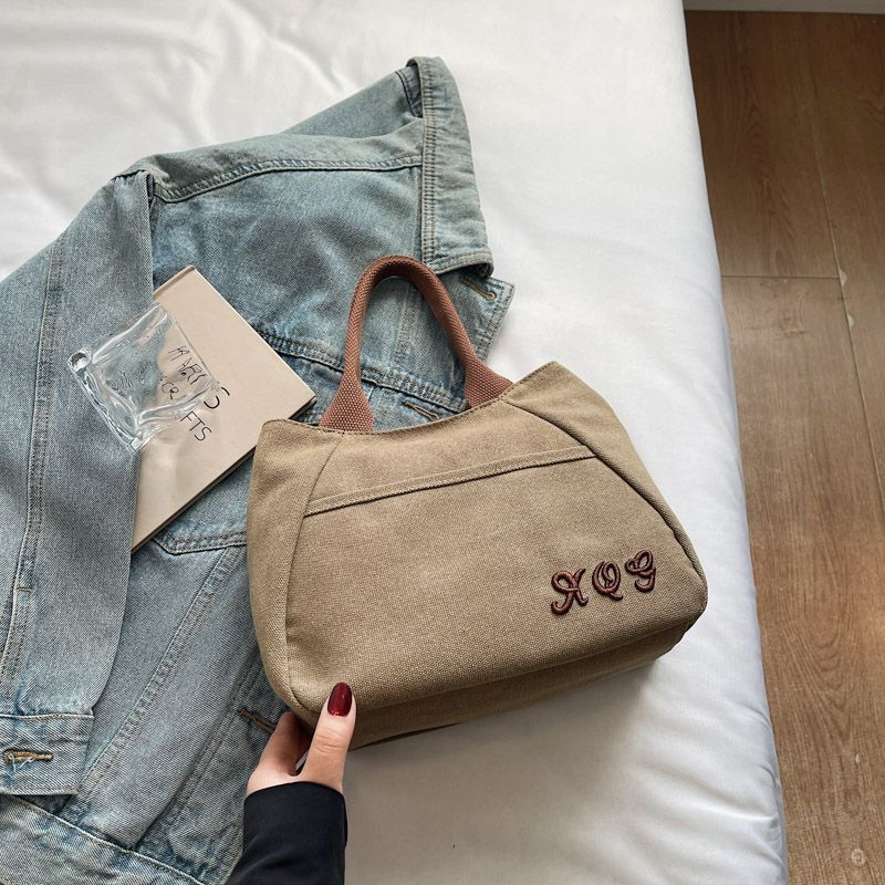 Bolsa de Ombro de Lona Vintage Retro Lavada Grande Capacidade Estilo Casual Universitário Bolsa Transversal Tote