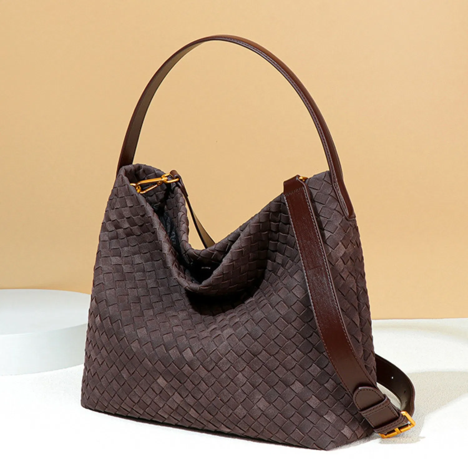 Bolsa Hobo de Couro PU Trançado à Mão