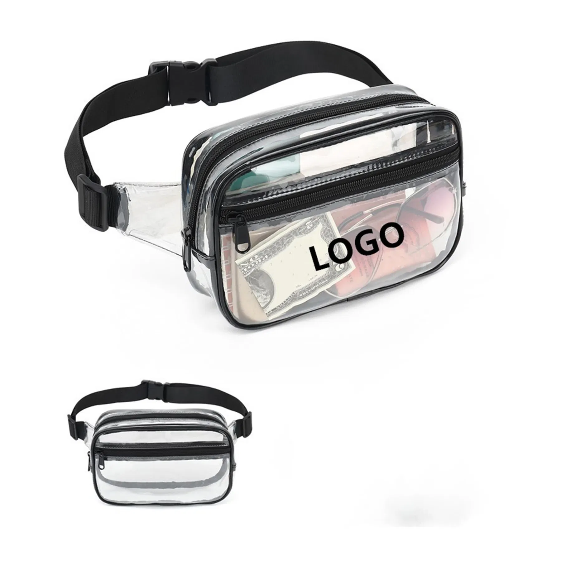 Bolsa de Cintura Jelly Transparente Branca de Doce com Espelho em Couro PVC