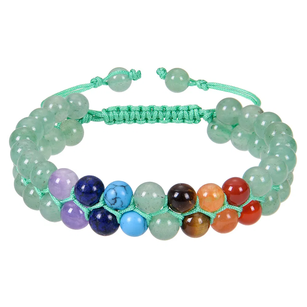 Pulseiras de Camadas Duplas de Pedra Bruta de Cristal Ametista Personalizadas e Feitas à Mão 6mm
