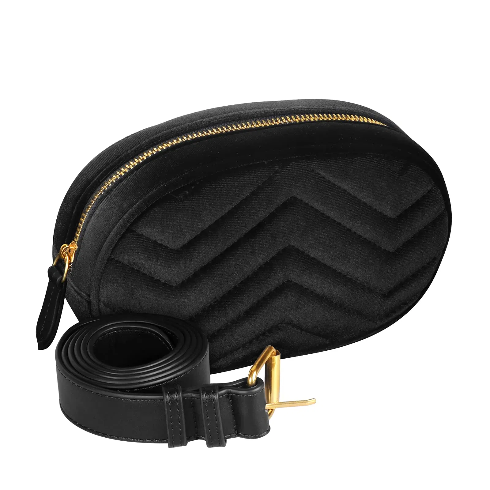 Mochila de cintura feminina em couro preto, mochila de cintura à prova d'água