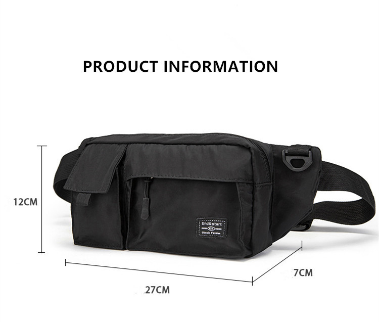 Mochila de cintura leve preta e cinza estilosa para homens