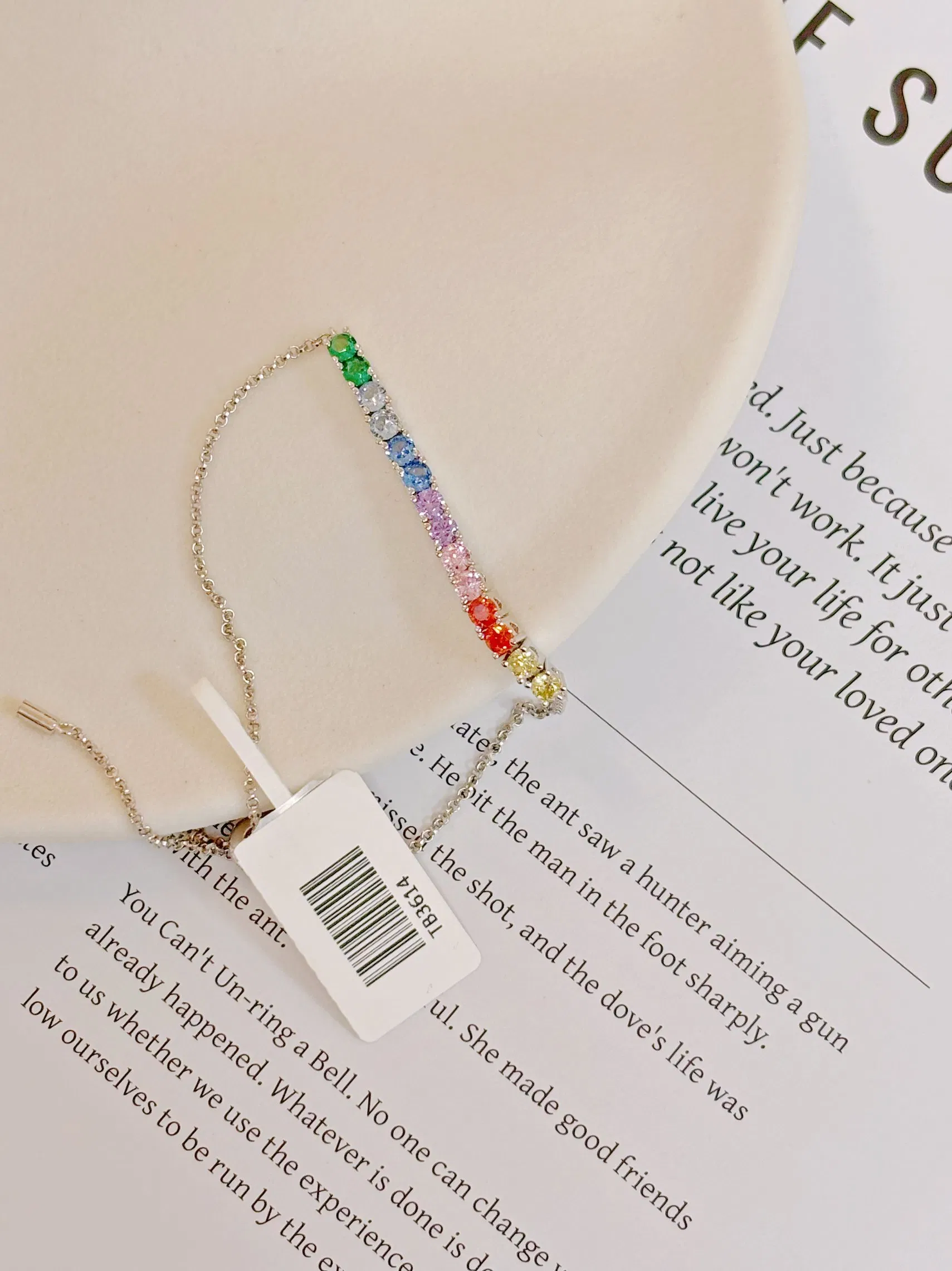 Nova Pulseira de Prata Esterlina Ajustável com Cores Coloridas do Arco-Íris 925