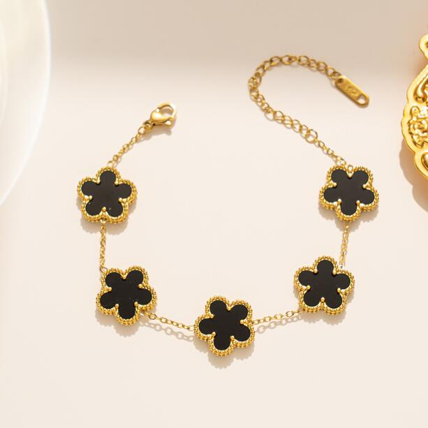 Pulseira de Flor em Aço Inoxidável Banho de Ouro, Pulseira de Flor de Duplo Lado para Damas de Honra, Joias para Mulheres