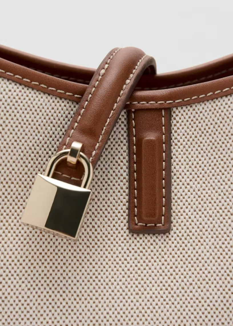 Bolsa de Ombro Mensageiro para Mulher, Designer, Estilo de Dois Tons, Tote de Moda em Lona e Couro PU, Bolsa Bucket Transversal com Detalhe de Fecho em Tom Dourado