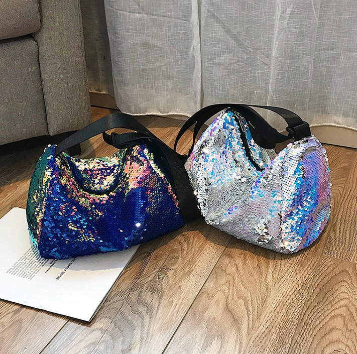 Bolsa de Ombro Hobo Jumbo Feminina de Lantejoulas Personalizada com Glitter e Paillette para Viagem de Moda