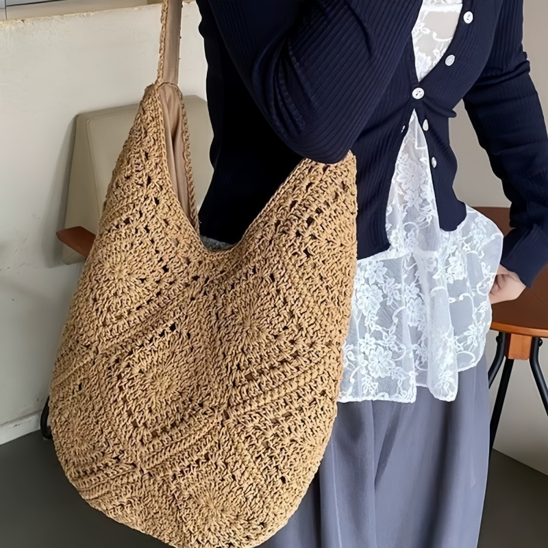 Bolsa de Praia Estilosa Grande Capacidade Bolsa de Palha para Passeios Elegantes