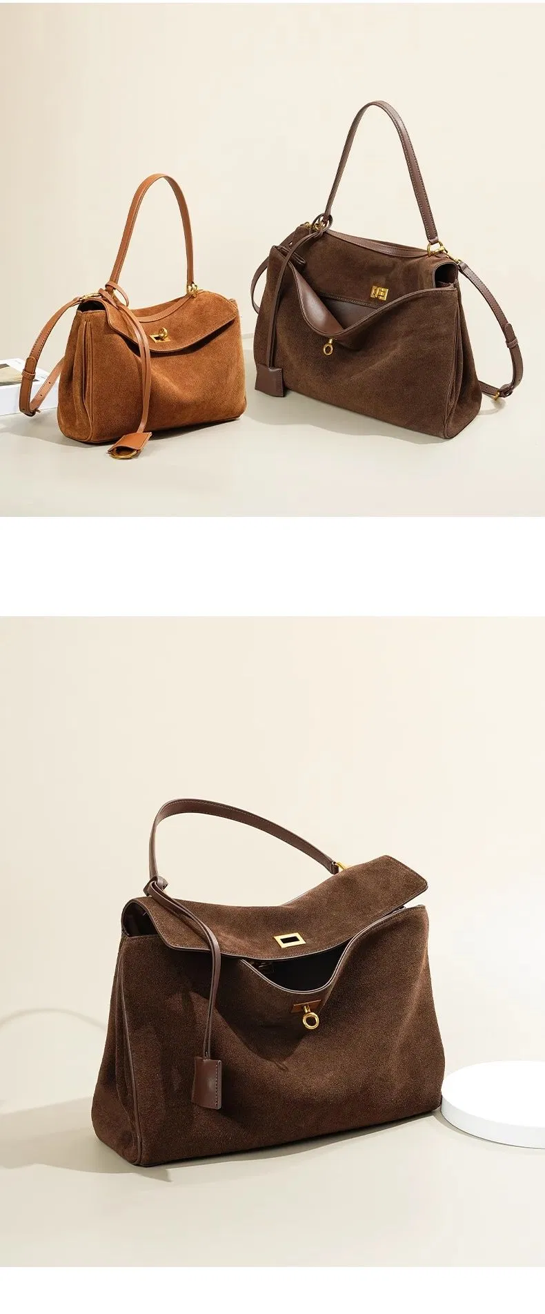 Bolsa Tote de Camurça Feminina, Bolsa Hobo para Senhora, Bolsa de Ombro