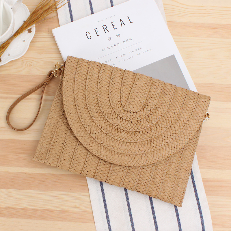 2024 Bolsas de Praia Ecológicas de Palha Clutch Envelope Bolsa de Ombro Feminina Venda Quente Palha de Papel Trançada Casual de Verão Portátil