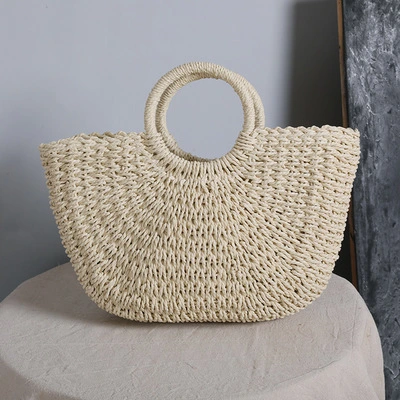 Nova Moda Bolsa de Palha Trançada Versátil Bolsa de Ombro Bolsa Feminina Bolsa de Praia para Férias