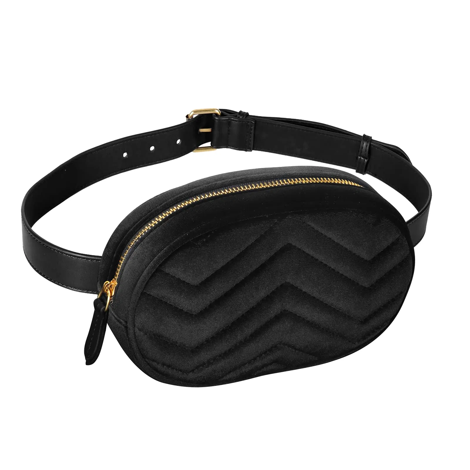 Mochila de cintura feminina em couro preto, mochila de cintura à prova d'água