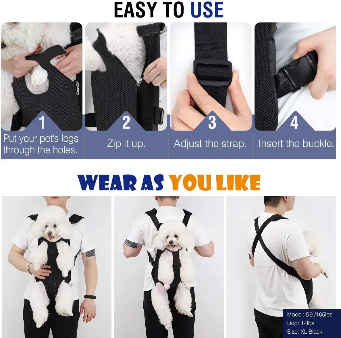 Mochila para Cachorro com Pernas para Fora - Mochilas Transportadoras para Cachorros com Alças Ajustáveis para Atividades ao Ar Livre - Mochila Transportadora para Cachorros para Transporte Frontal e Traseiro - Mochila Transportadora para Animais de Estimação para Gatos