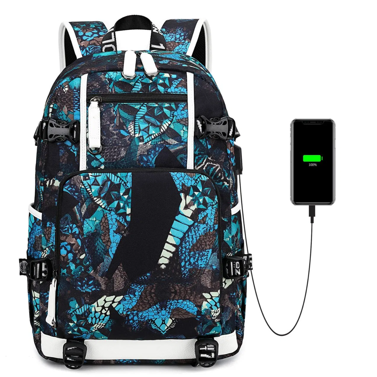 Mochila Estudantil Impressa Mochila de Computador à Prova d'Água Mochila de Viagem ao Ar Livre