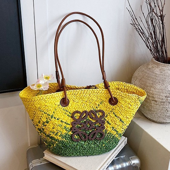 2025 Nova Bolsa Tote de Palha Trançada para Mulheres
