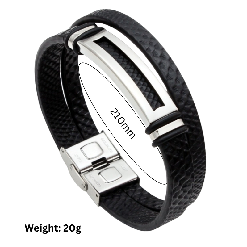 Pulseira Dual Wrap de Couro com Aço Inoxidável Urban Edge para Homens 210mm