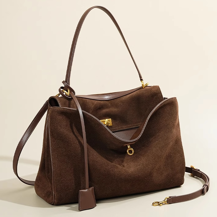Bolsa Tote de Camurça Feminina, Bolsa Hobo para Senhora, Bolsa de Ombro