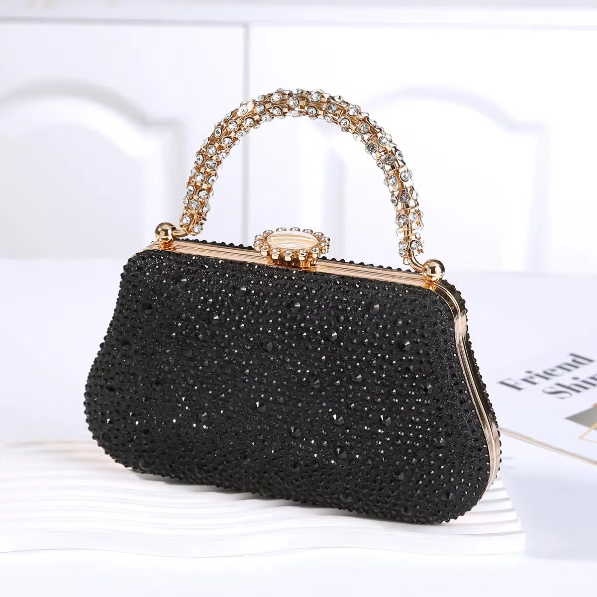 Elegante bolso de mano pequeño de lujo con estampado en caliente y diamantes