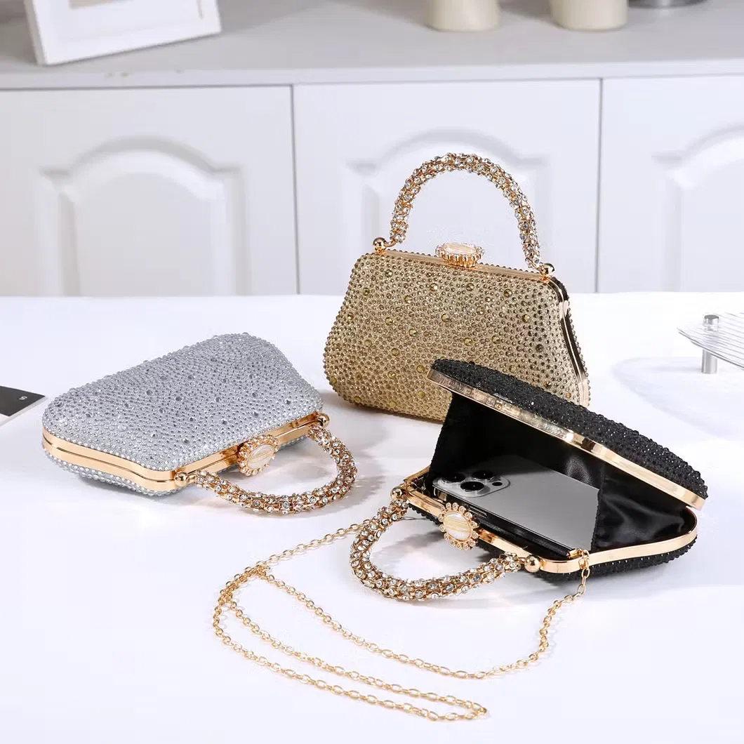 Elegante bolso de mano pequeño de lujo con estampado en caliente y diamantes