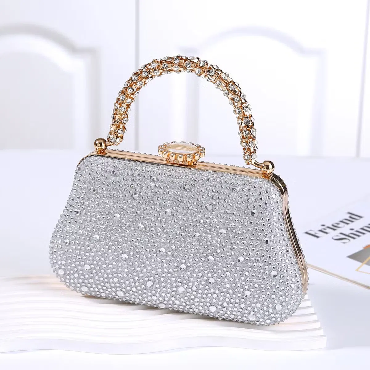 Elegante bolso de mano pequeño de lujo con estampado en caliente y diamantes