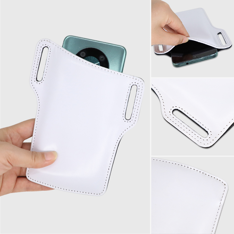 Funda de teléfono de PU de sublimación en blanco con lazos para cinturón, bolsa portátil para la cintura