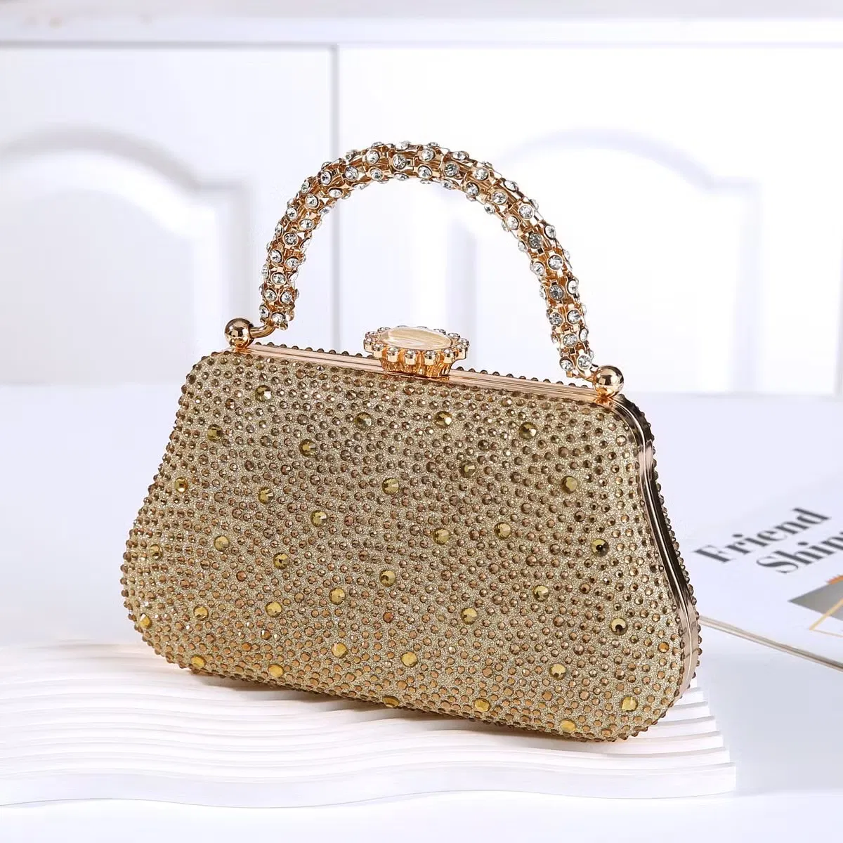 Elegante bolso de mano pequeño de lujo con estampado en caliente y diamantes