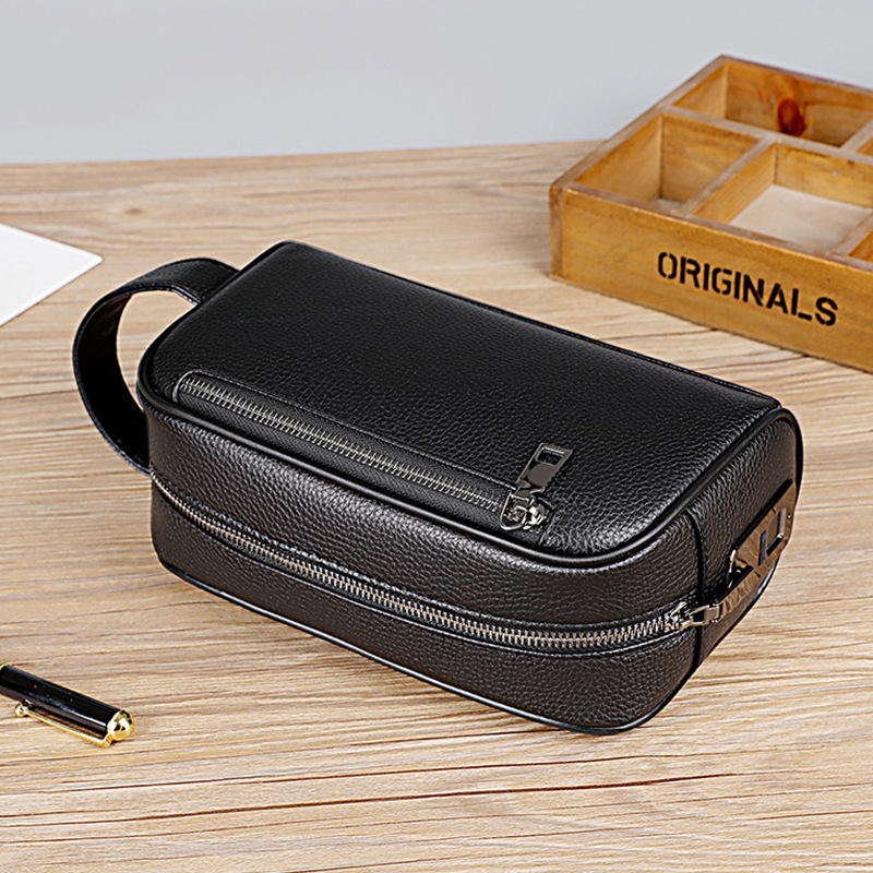 Bolso de mano de PU de gran capacidad, billetera para hombres con cierre de cremallera de huella dactilar y carga USB