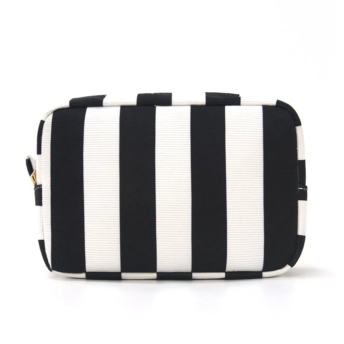 Organizador de artículos de tocador de viaje a rayas de moda, bolsa de maquillaje portátil de corduroy con bloqueo de color, OEM/ODM