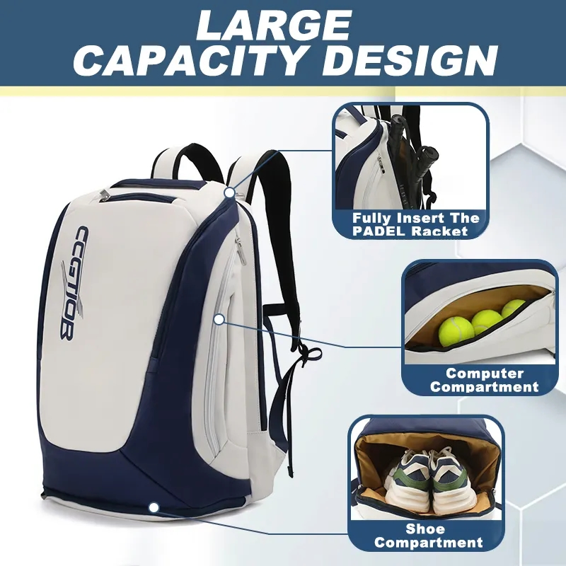 Bolsa de deporte de gran capacidad resistente al agua de alta calidad para palas de tenis y pickleball con bolsillo para zapatos
