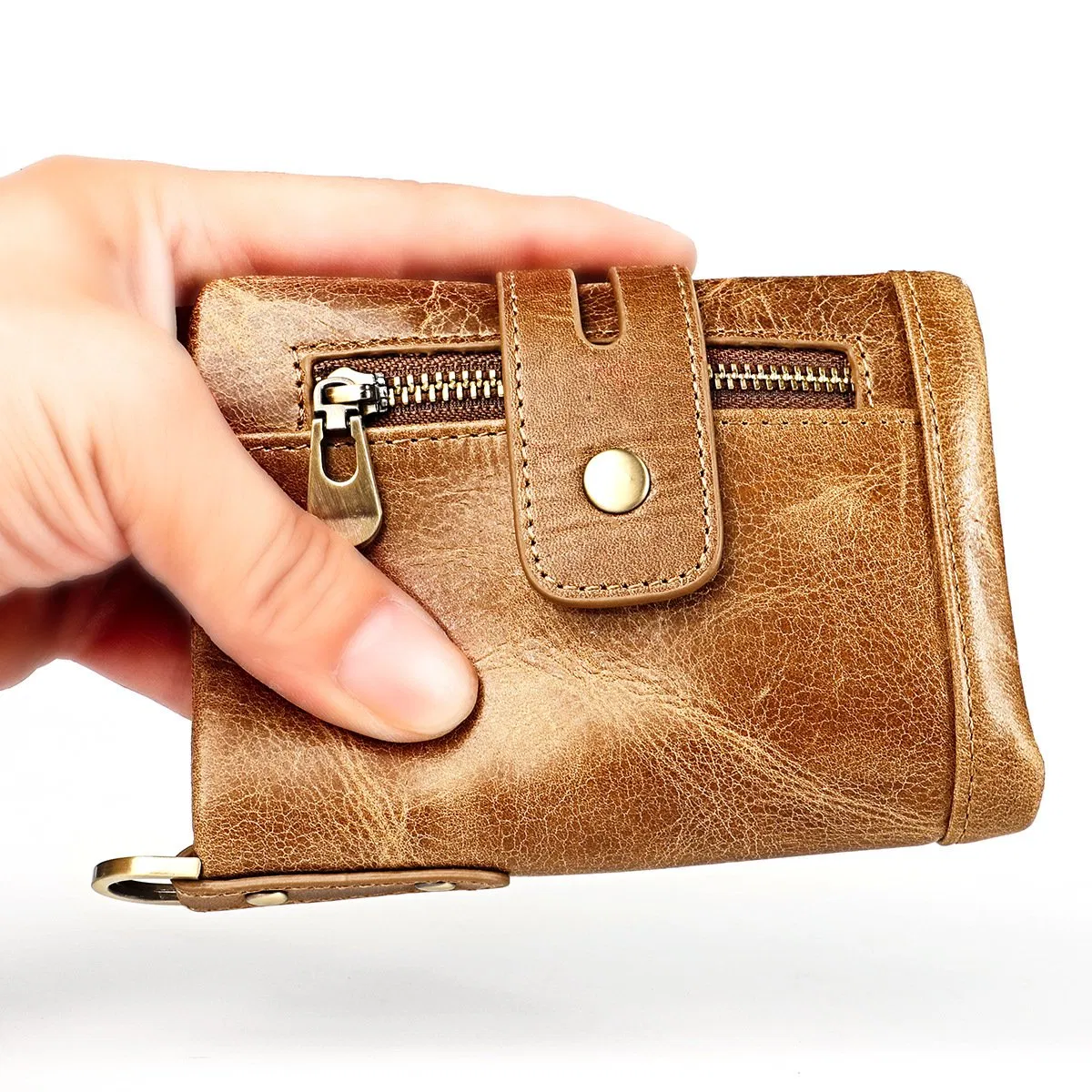 Cartera de cuero genuino para hombres, nueva moda, billetera RFID multifuncional con tapa