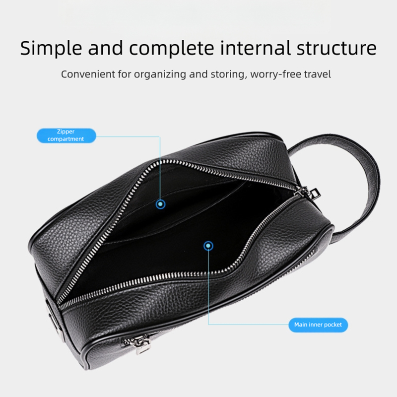 Bolso de mano de PU de gran capacidad, billetera para hombres con cierre de cremallera de huella dactilar y carga USB