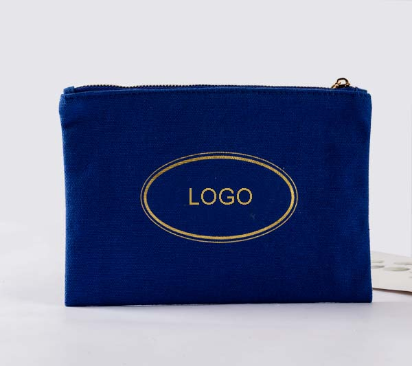 Bolsa de Maquillaje de Algodón Azul Real Bolsa de Lona con Cremallera para Cosméticos con Forro de Satén Bolsa de Aseo Bolsa de Regalo de Lona Personalizada al por Mayor