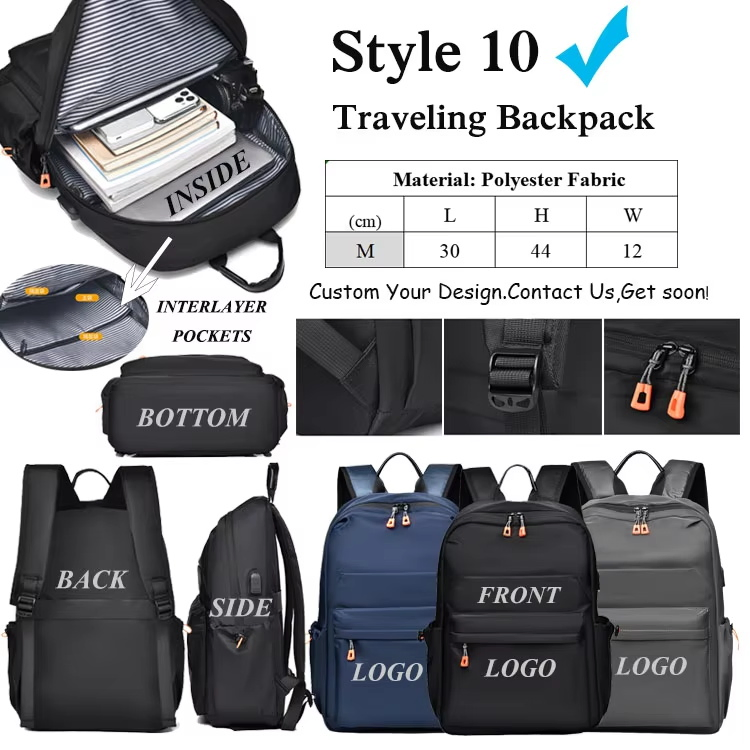 Impresión personalizada mochila impermeable gris negra para computadora portátil y cuaderno de negocios