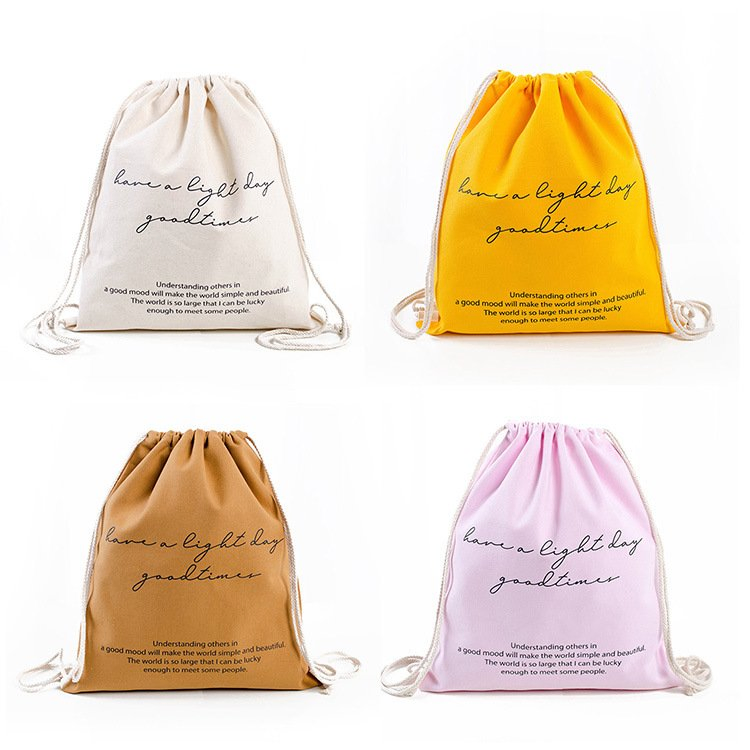 Bolsa de cuerda de lona ecológica reutilizable, mochila de lona blanqueada plegable