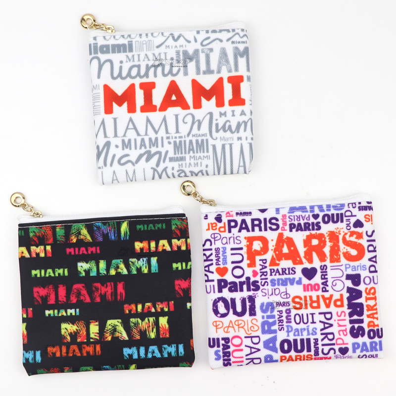 Bolsas de monedas con cremallera de poliéster personalizadas con logotipo para souvenirs turísticos al por mayor