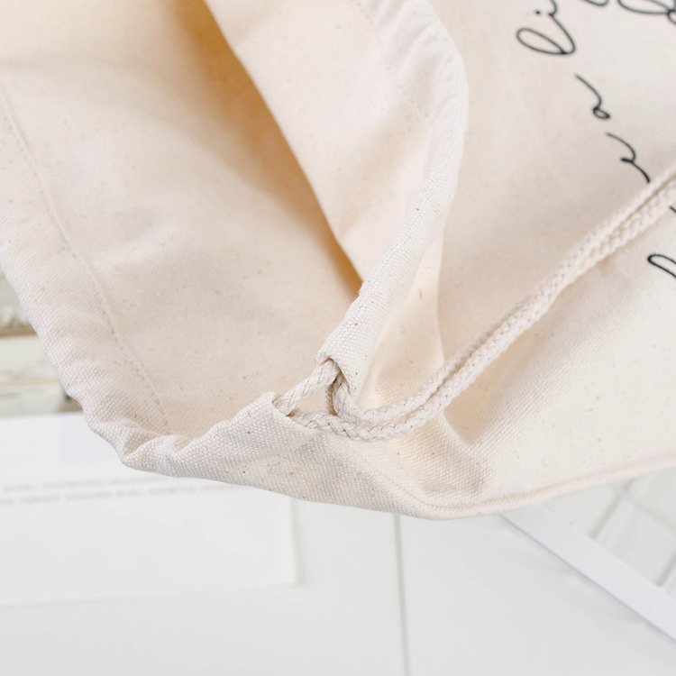 Bolsa de cuerda de lona ecológica reutilizable, mochila de lona blanqueada plegable