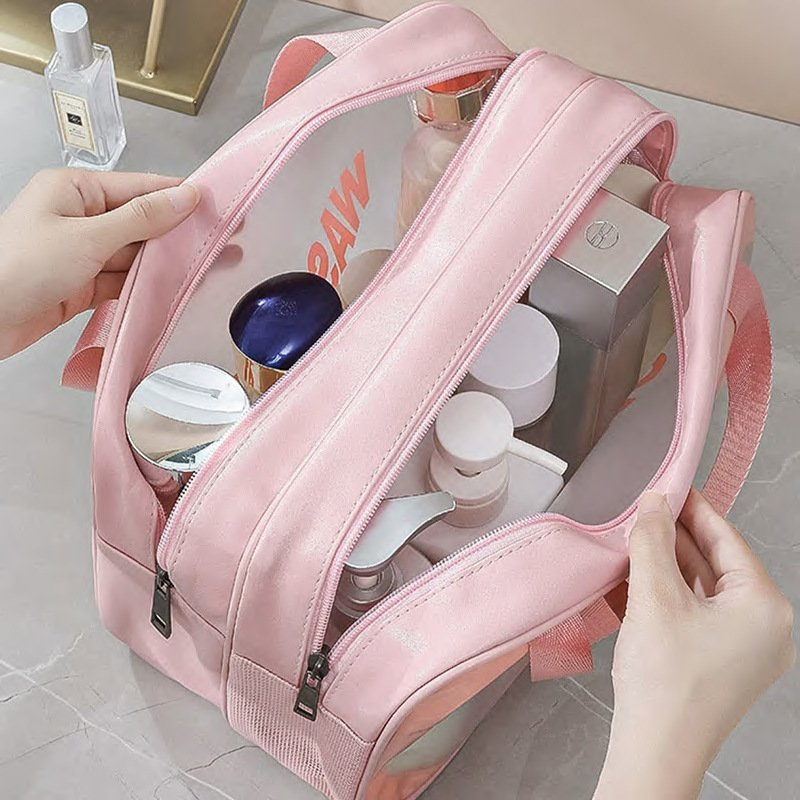 New Large Capacity Toiletry Pouch PU and Transparent Clear PVC Cosmetic Bag