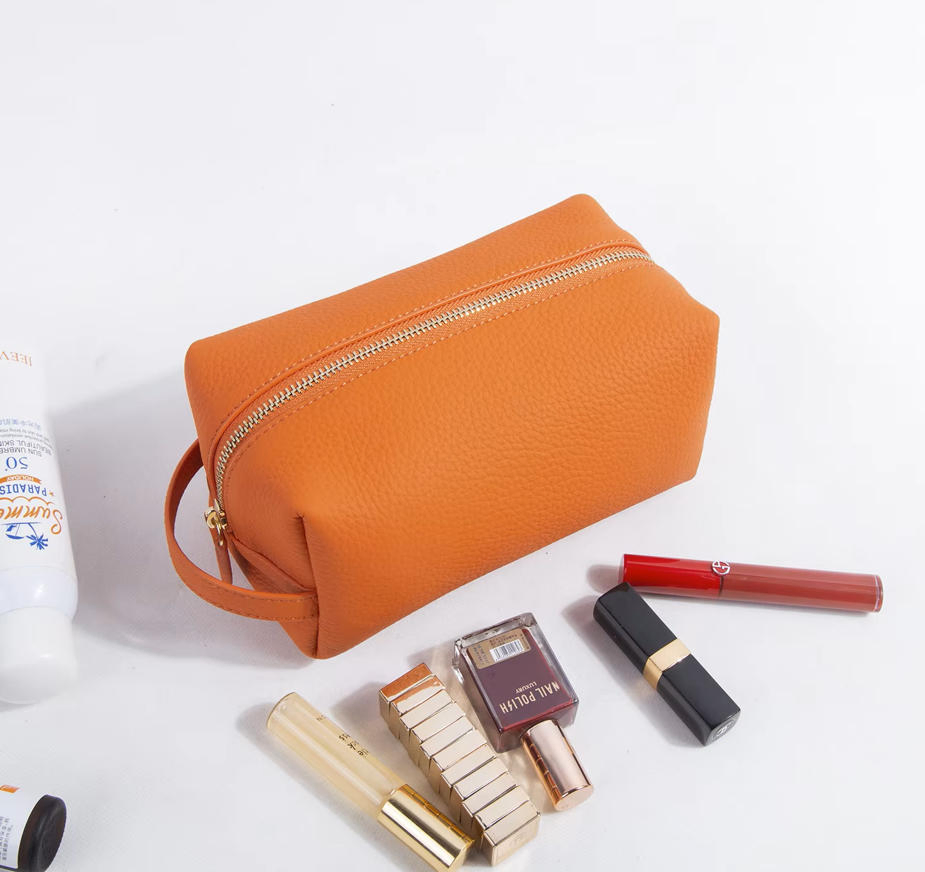 Neceser de maquillaje de cuero real personalizado, bolsa de maquillaje de moda, bolsa cosmética multifuncional para viajes, bolsa de aseo portátil (MFW3121)
