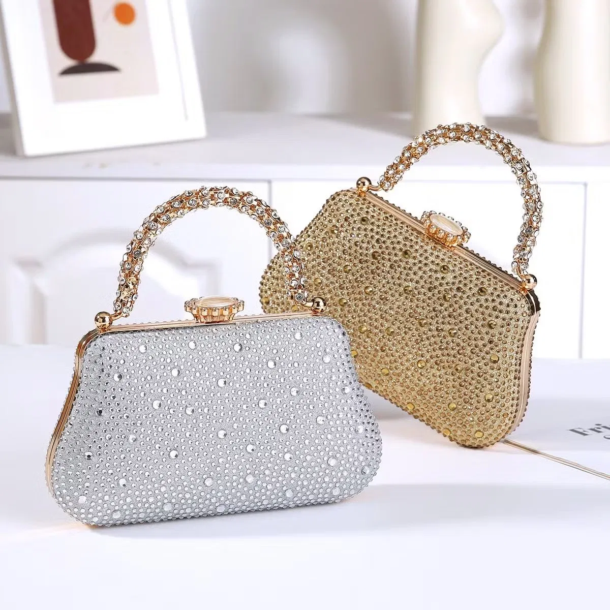 Elegante bolso de mano pequeño de lujo con estampado en caliente y diamantes, bolso de noche para mujeres socialites con vestido formal