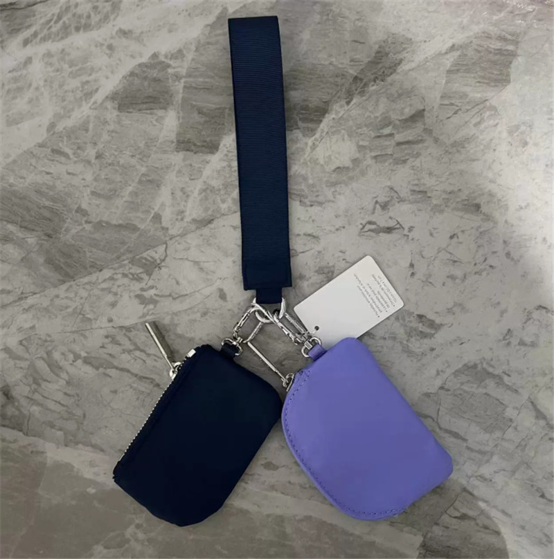 Llave de mano libre, bolsa de doble pouch, logo tejido personalizado, llavero de nylon, tarjetero, billeteras, bolso