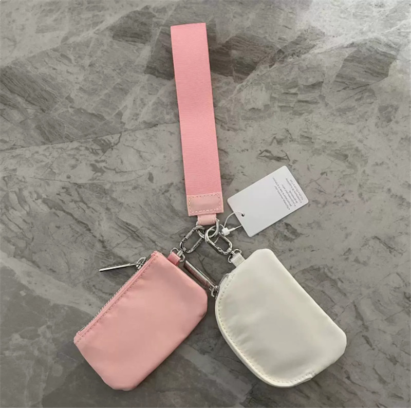 Llave de mano libre, bolsa de doble pouch, logo tejido personalizado, llavero de nylon, tarjetero, billeteras, bolso