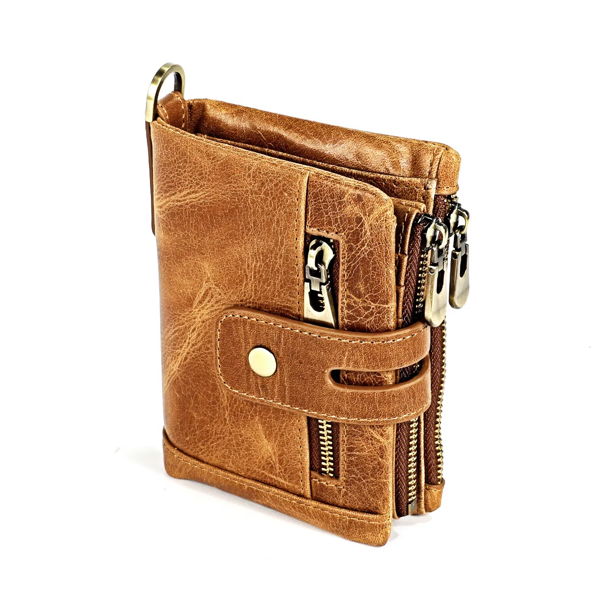Cartera de cuero genuino para hombres, nueva moda, billetera RFID multifuncional con tapa