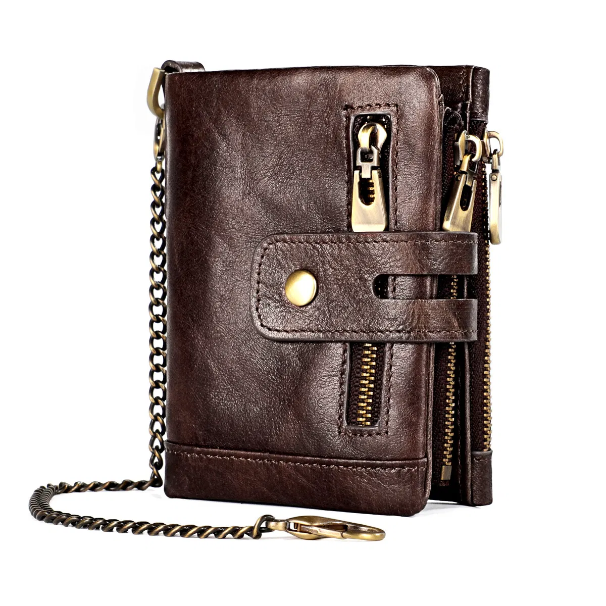 Cartera de cuero genuino para hombres, nueva moda, billetera RFID multifuncional con tapa