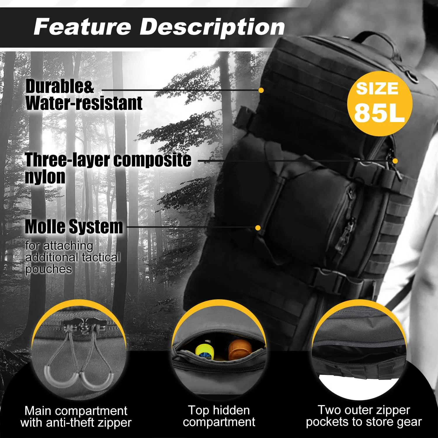 3 en 1 Mochila Táctica de Viaje Bolsa de Duffle para Fin de Semana Gimnasio Viaje Entrenamiento Despliegue