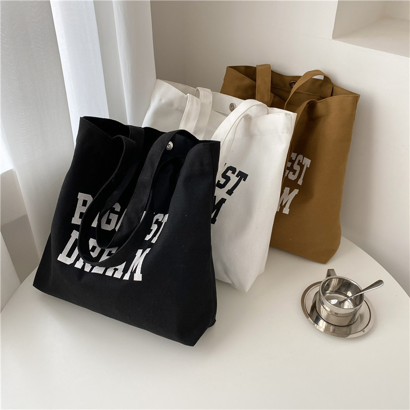 Nueva bolsa de lona de un solo hombro de algodón, bolsa de compras de lona con botón